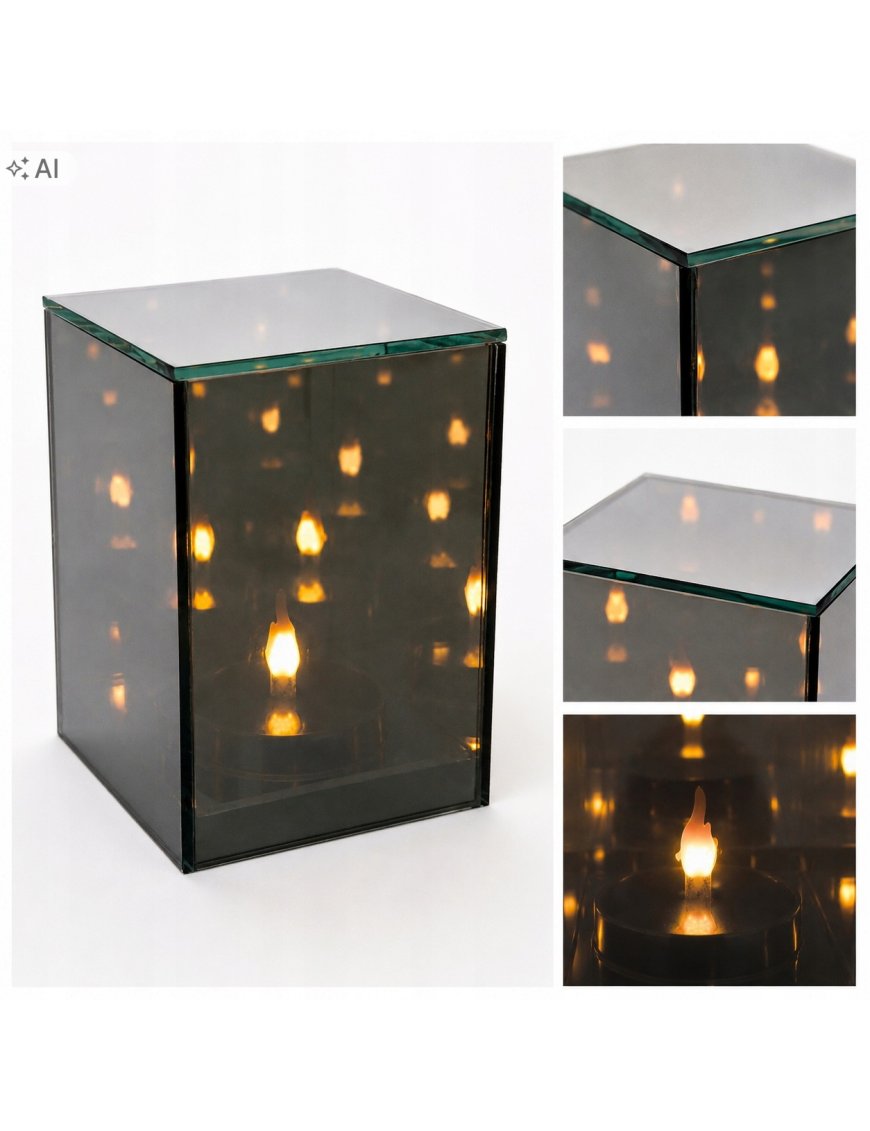 Znicz Lustrzany Lampion z efektem 3D Piękny Dekoracyjny Sześcian LED 15 cm