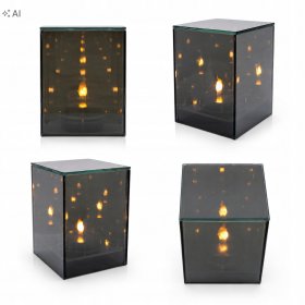 Znicz Lustrzany Lampion z efektem 3D Piękny Dekoracyjny Sześcian LED 15 cm