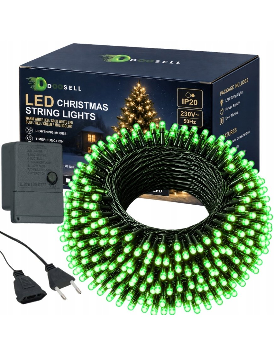 MOCNE LAMPKI CHOINKOWE 200 LED WEWNĘTRZNE 16M 8 TRYBÓW ŁĄCZNIK ZIELONY