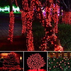 MOCNE LAMPKI CHOINKOWE 200 LED ZEWNĘTRZNE 16 M 8 TRYBÓW ŁĄCZNIK CZERWONY
