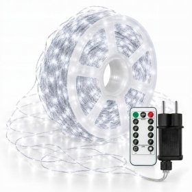 Lampki Choinkowe 500 LED 50m mikro drucik Zimne Biały Pilot Timer IP44