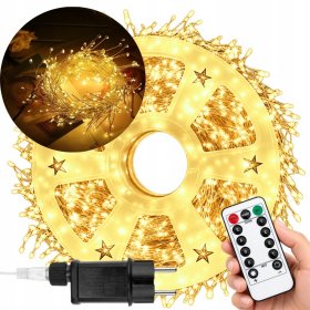 Lampki choinkowe 500 LED mikro drucik 23m ciepły biały IP44 pilot TIMER DIM