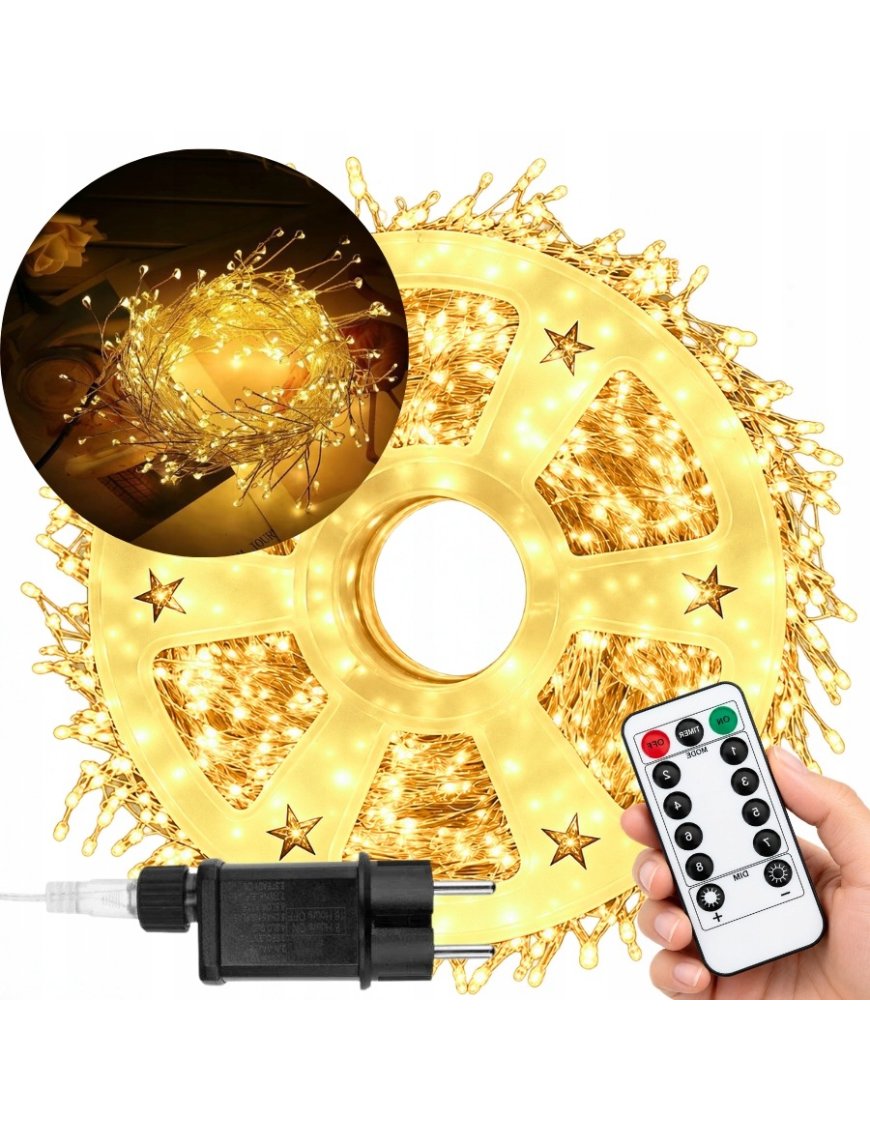 Lampki choinkowe 300 LED 15m ciepły biały drucik girlanda Pilot Timer IP44