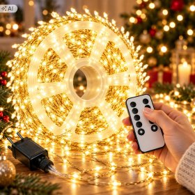 Lampki choinkowe 500 LED mikro drucik 23m ciepły biały IP44 pilot TIMER DIM